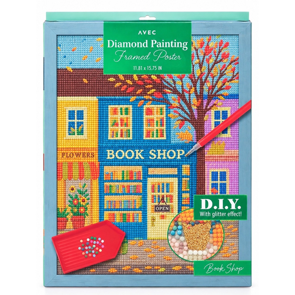 AVEC DIY Diamond Art Painting Book Shop Framed Poster Kit New Book Lover Craft